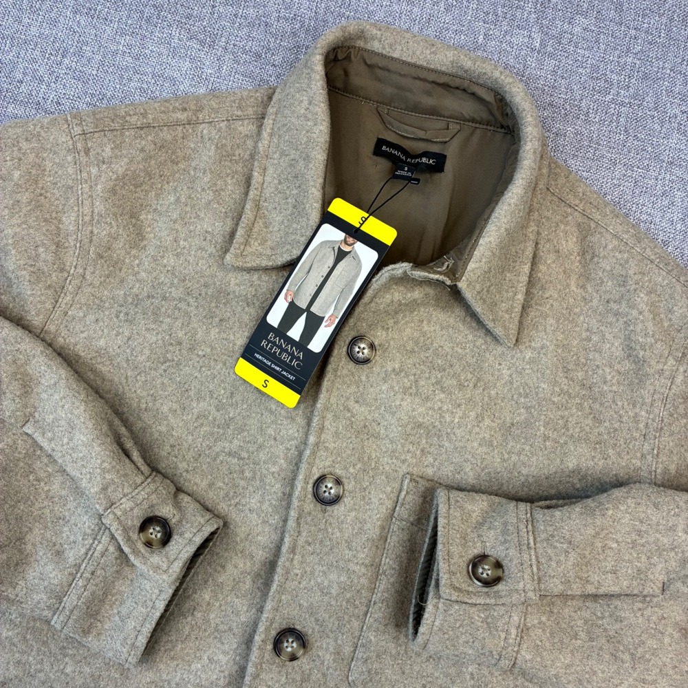 Banana Republic Heritage Shirt Jacket Mens S Oatmeal Wool Blend Shacket NEW